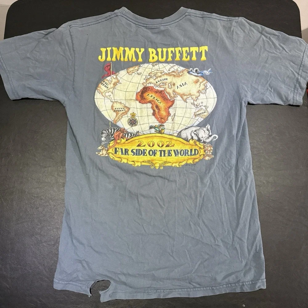 VTG Jimmy Buffett 2002‎ Far Side of the World Tour T-Shirt Blue Sz L Distressed